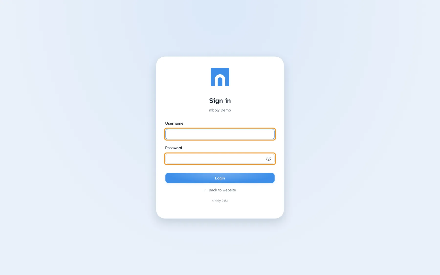Sign-in page with fields for username and password