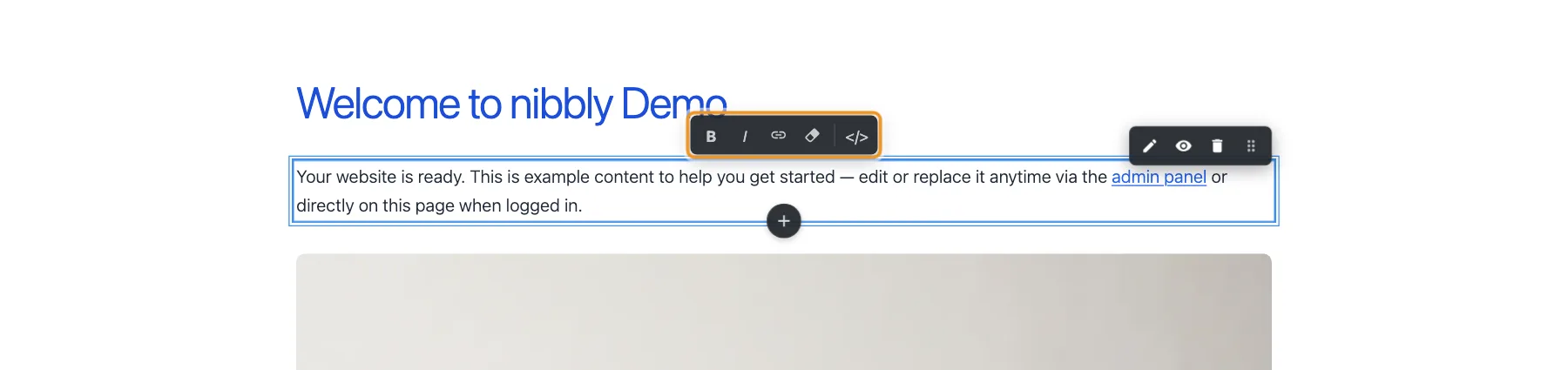 A paragraph in edit mode with the formatting toolbar above it